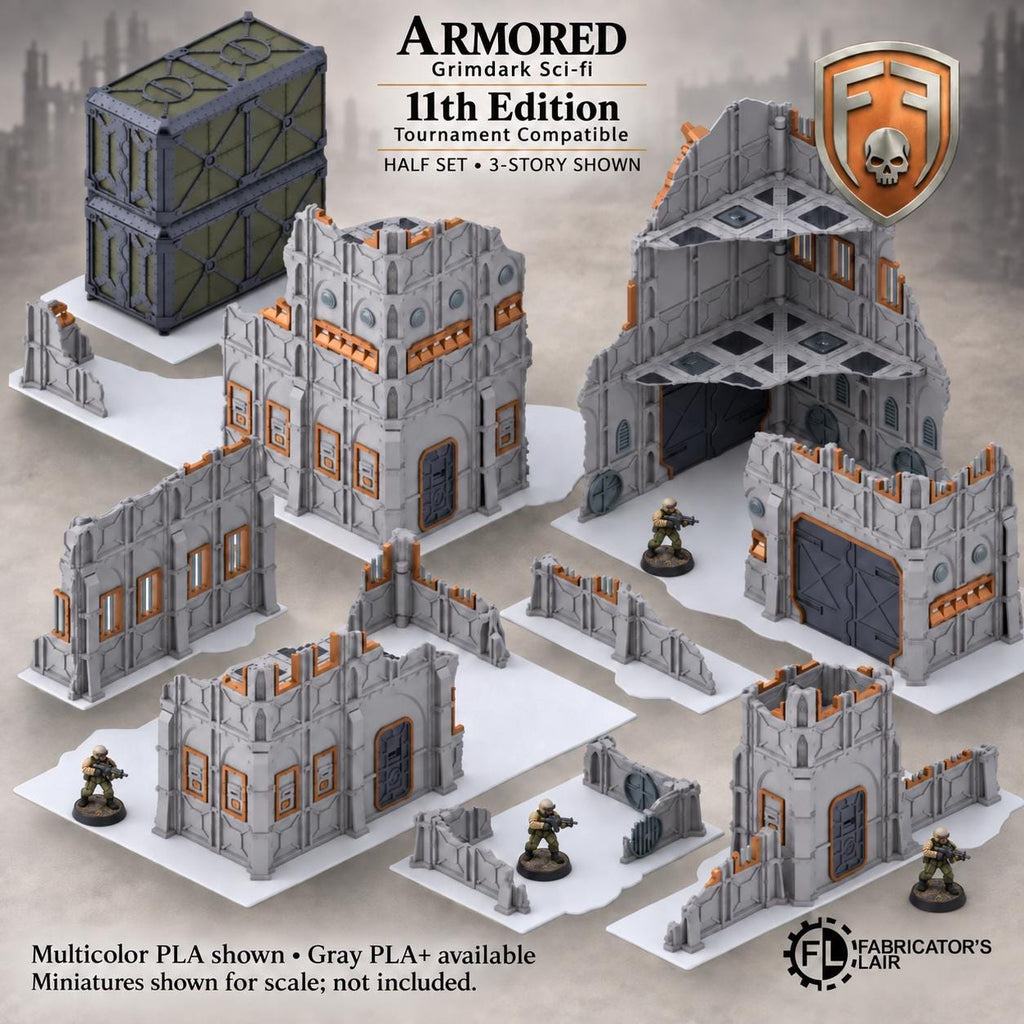 11th Edition Competitive Folding Terrain - Armored Sector Ruins | Ready to Play | Color & Storage Box Options | High Durability and Quality