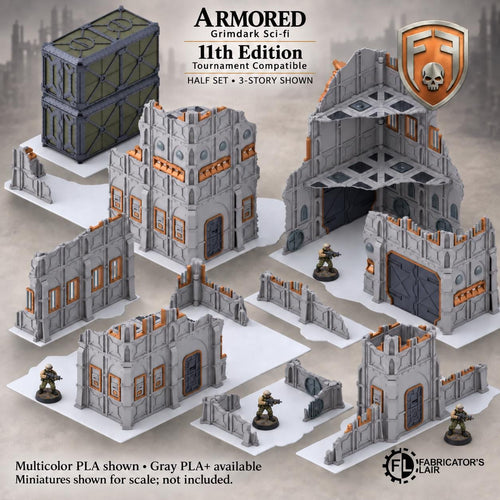 11th Edition Competitive Folding Terrain - Armored Sector Ruins | Ready to Play | Color & Storage Box Options | High Durability and Quality