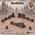 Greenskin Barrikades modular kit of ruined walls and pillars. Painted example, supplied unpainted in Gray PLA+. Assembly required; miniatures are not included.