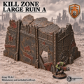 Greenskin Kill Zone Large Ruin A modular terrain. Painted example, supplied unpainted in Gray PLA+. Miniatures are not included.