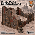 Greenskin Kill Zone Stronghold A modular terrain building. Painted example, supplied unpainted in Gray PLA+. Miniatures are not included.