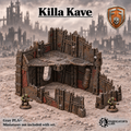 Greenskin Killa Kave modular terrain kit. Painted example, supplied unpainted in Gray PLA+. Assembly required; miniatures are not included.
