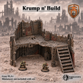 Greenskin Krump n’ Build modular terrain kit with diagonal wall sections. Painted example, supplied unpainted in Gray PLA+. Assembly required; miniatures are not included.
