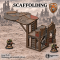 Greenskin raised Scaffolding platform terrain. Painted example, supplied unpainted in Gray PLA+. Miniatures and sheds are not included.