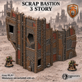 Greenskin Scrap Bastion 3 Story fortification. Painted example, supplied unpainted in Gray PLA+. Miniatures are not included.