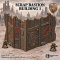 Greenskin Scrap Bastion Building 1. Painted example of a standalone fortification section, supplied unpainted in Gray PLA+. Miniatures are not included.
