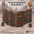 Greenskin Scrap Bastion Building 2. Painted example of a standalone fortification section, supplied unpainted in Gray PLA+. Miniatures are not included.
