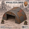 Greenskin Single Flya Shed airfield terrain. Painted example, supplied unpainted in Gray PLA+. Aircraft, miniatures and surrounding terrain are not included.