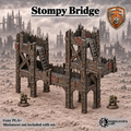 Greenskin Stompy Bridge modular terrain kit with arches, floors, pillars and ladders. Painted example, supplied unpainted in Gray PLA+. Assembly required; miniatures are not included.
